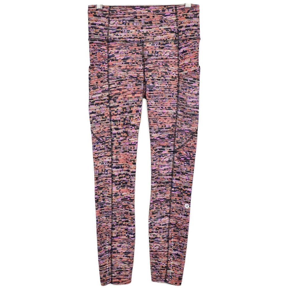 lululemon Fast & Free Tight II 25" *Nulux Size 4 in Flash Pleat Orange Multi